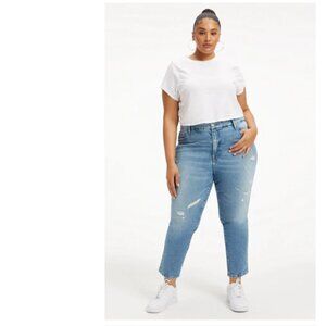 Good American The Good Classic Jean Mid Rise Cropped Straight Mom Jean Size 18